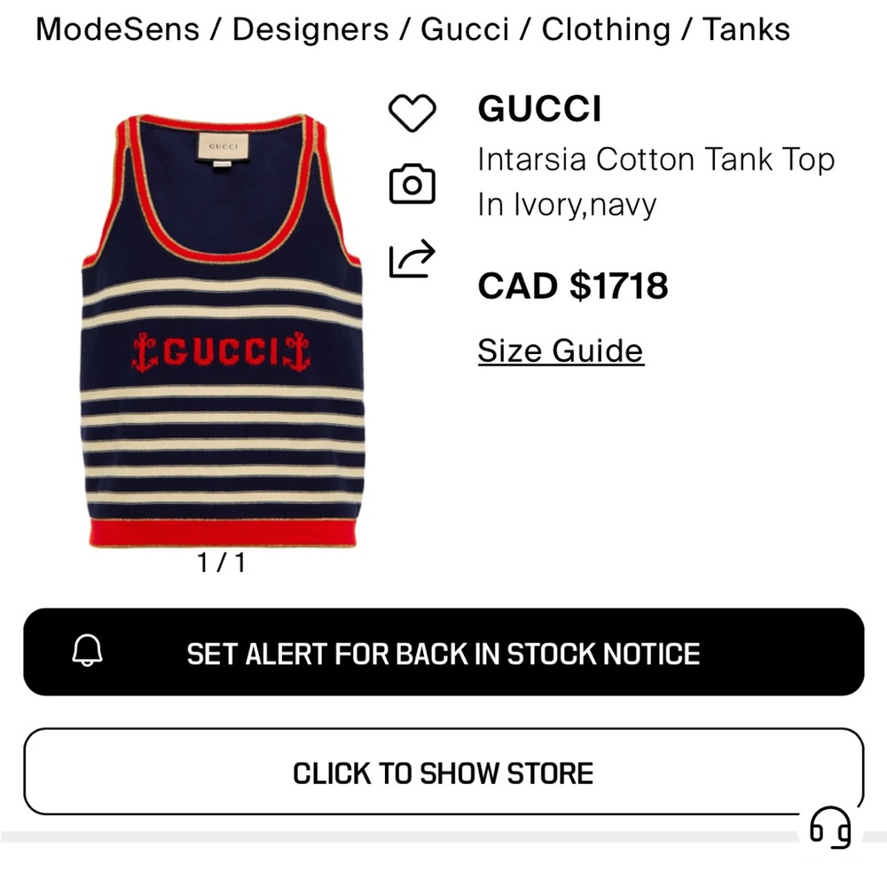 Gucci Intarsia Navy and Red Tank Top